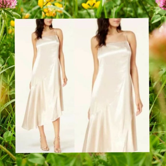 RACHEL ROY Dress Midi Asymmetrical Slip Dress Maxi Nude Satin Glossy Cocktail - Picture 3 of 10